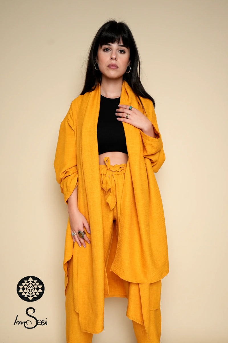 Mustard Linen Shawl V Cardigan