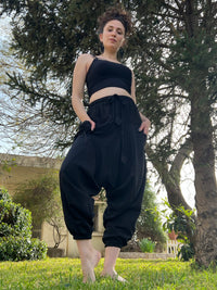 Black Linen unisex Harem Pants