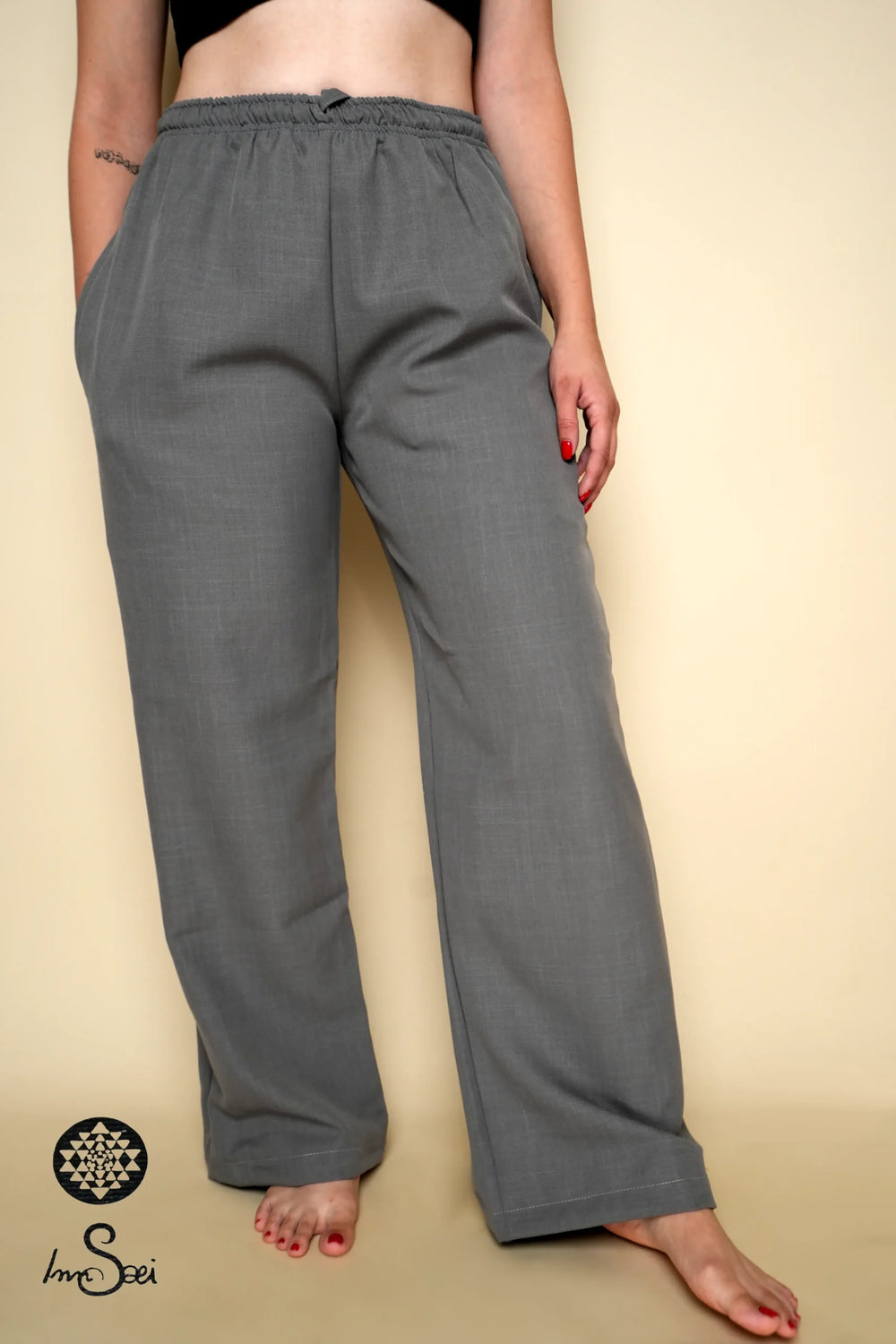 Gabardine Pants Wide Leg Light Grey