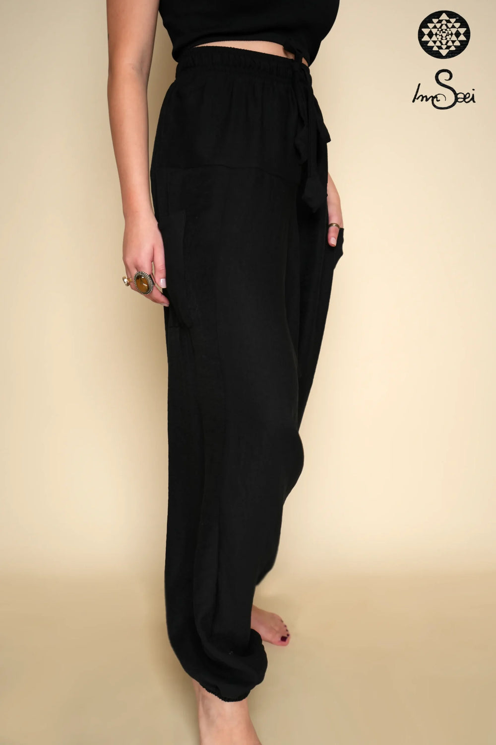 Black Linen unisex Harem Pants