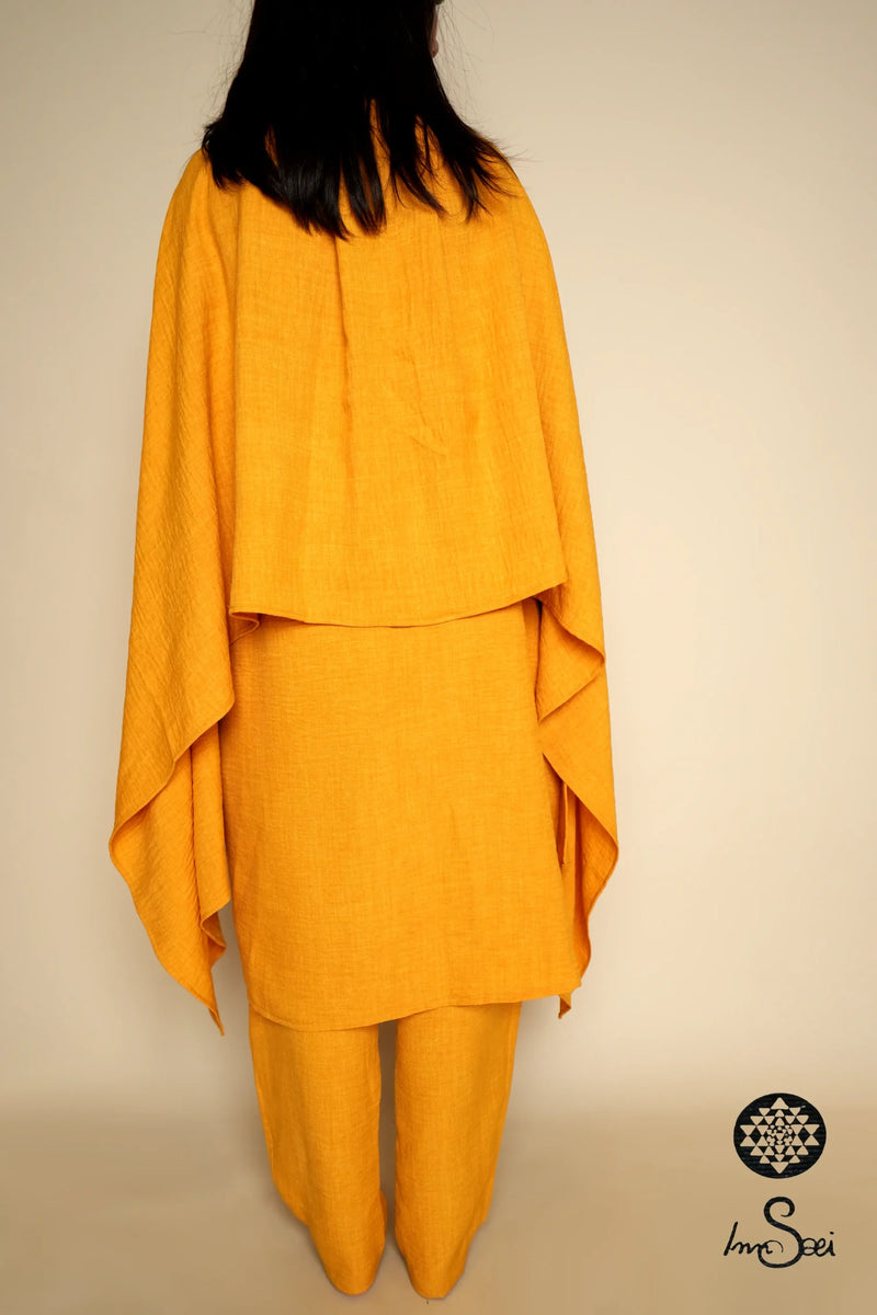 Mustard Linen Shawl V Cardigan
