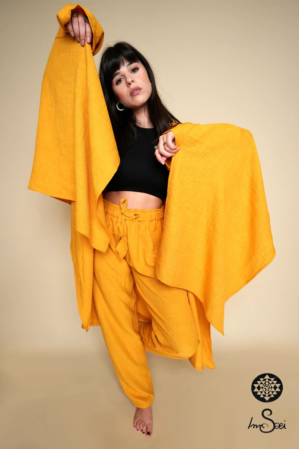 Mustard Linen Shawl V Cardigan