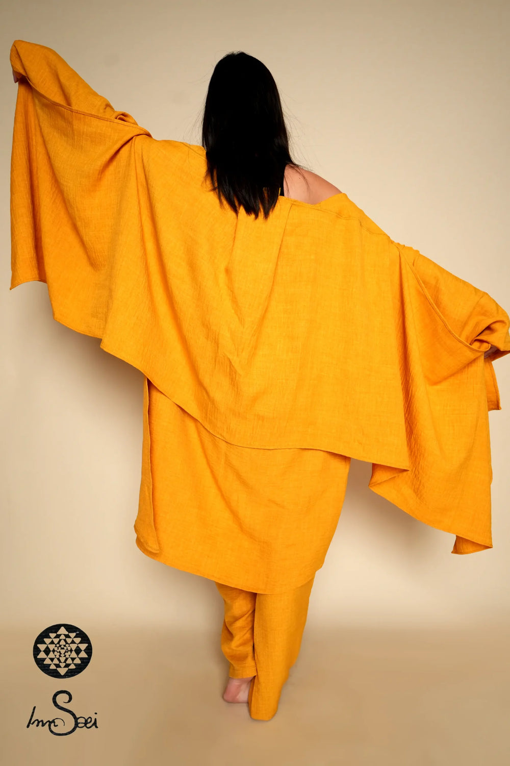 Mustard Linen Shawl V Cardigan
