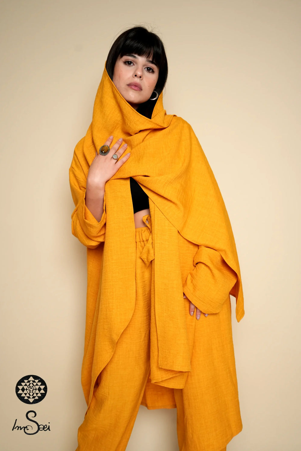 Mustard Linen Shawl V Cardigan