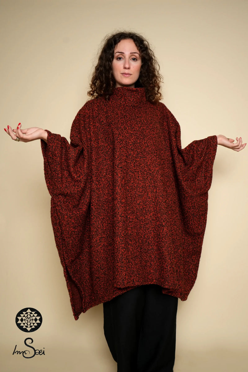 Bordeaux High Neck Poncho