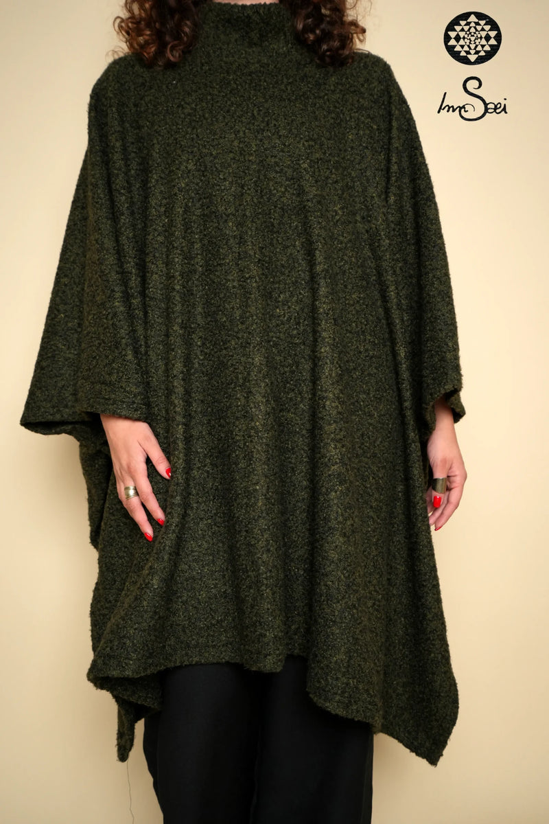Olive High Neck Pure Cotton Poncho