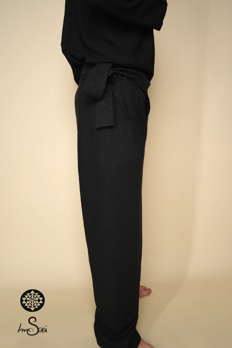 Mystic Black & Olive Tied Linen Harem Pants