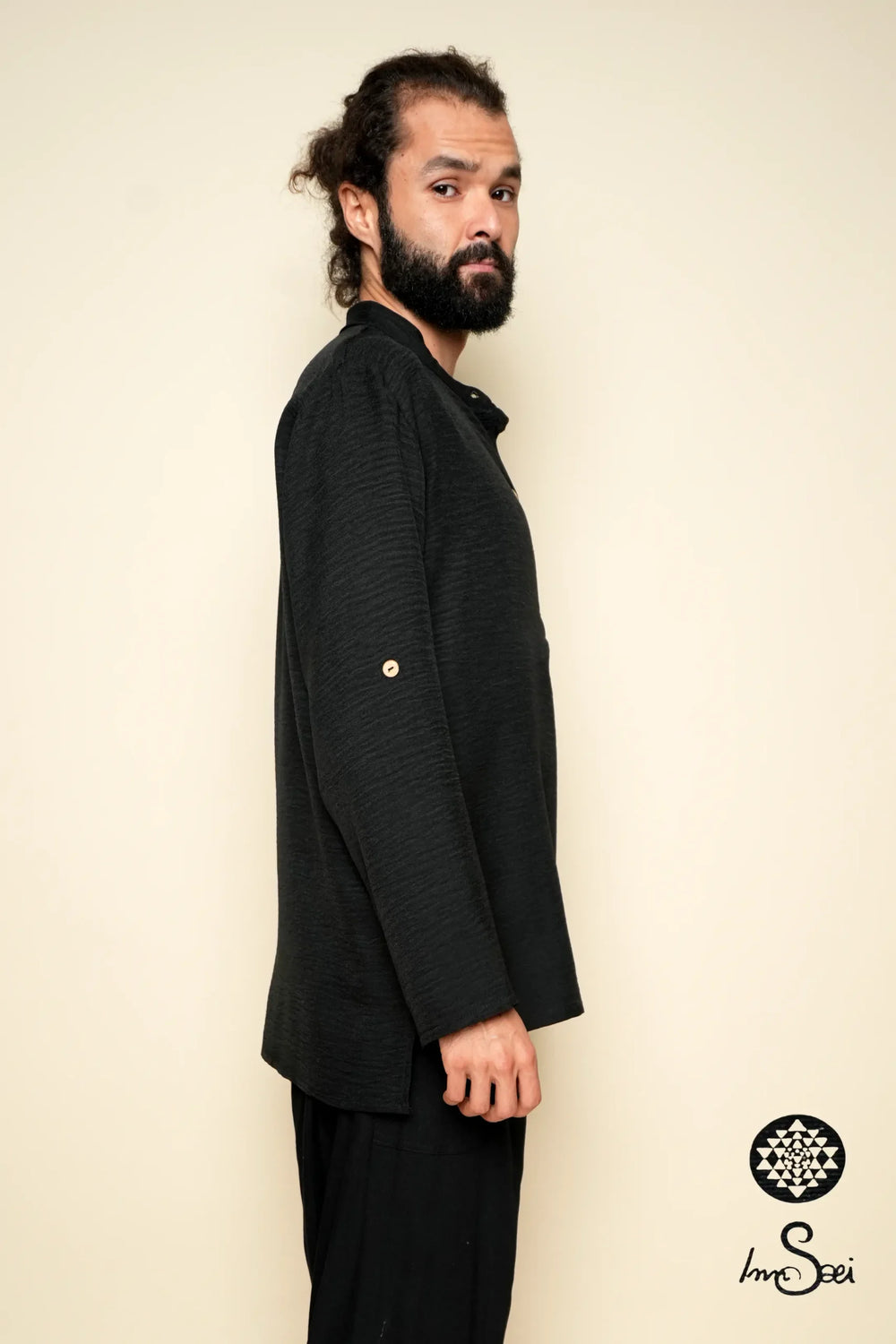 Black Shirt Linen Buttoned