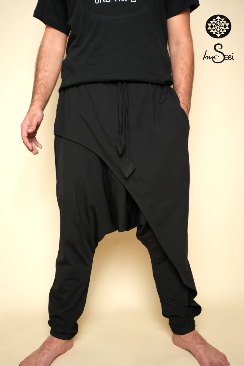 Black Single Ply Cotton Harem Pants