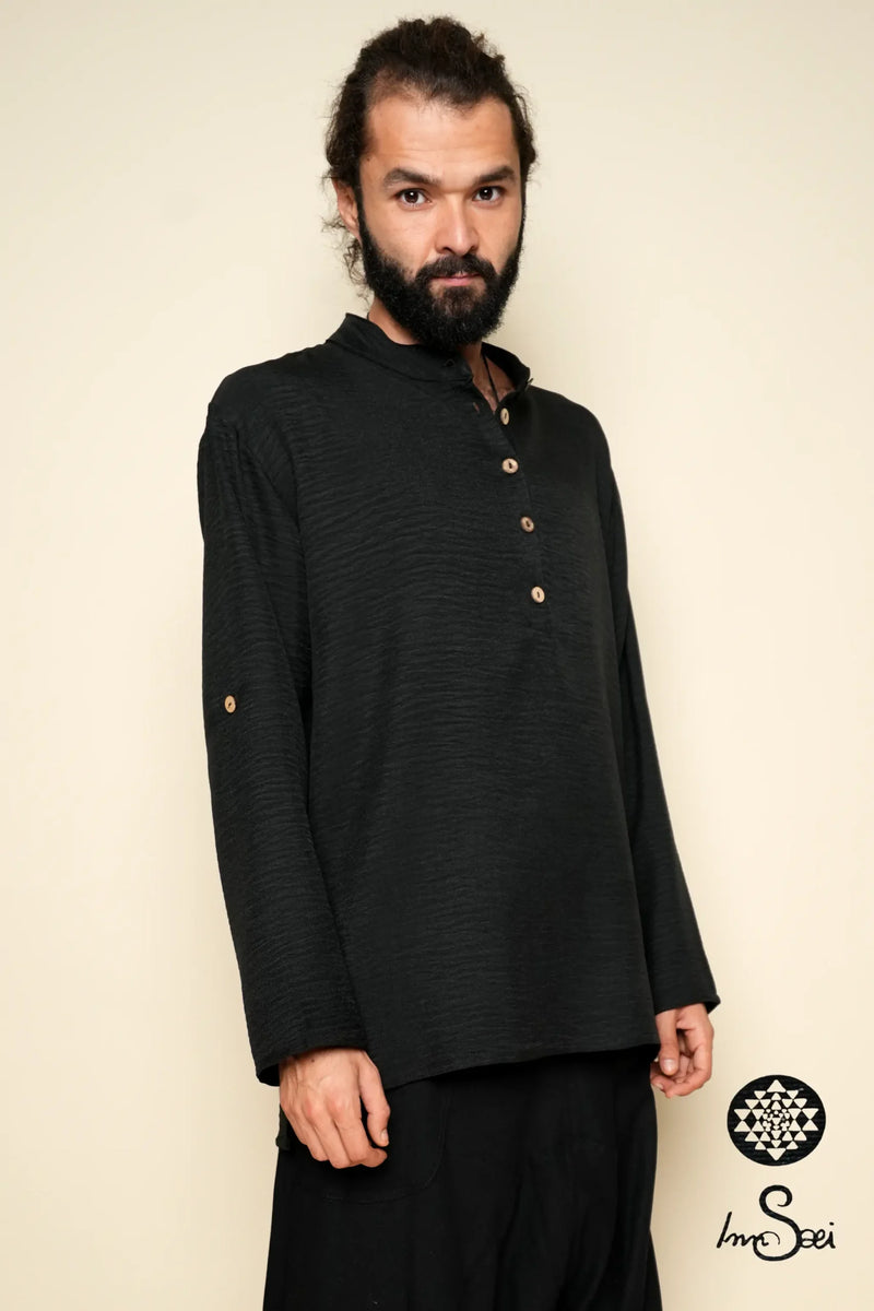 Black Shirt Linen Buttoned