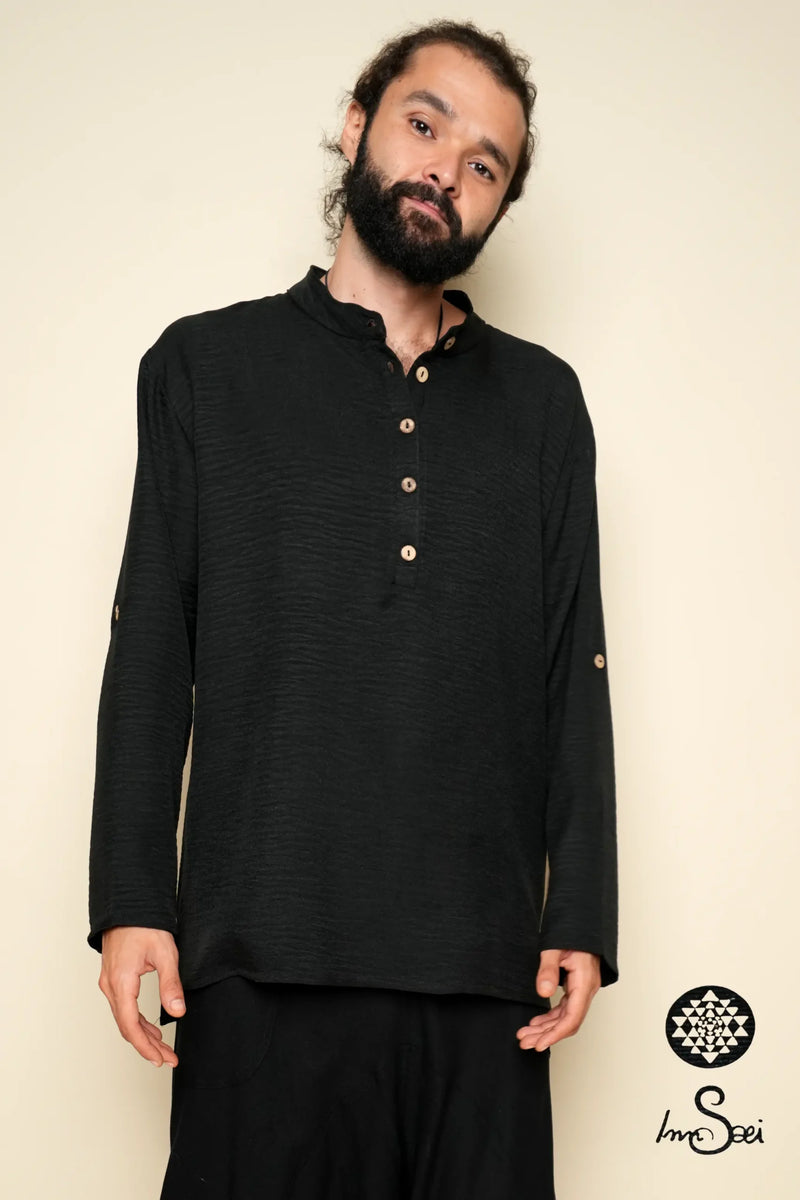 Black Shirt Linen Buttoned