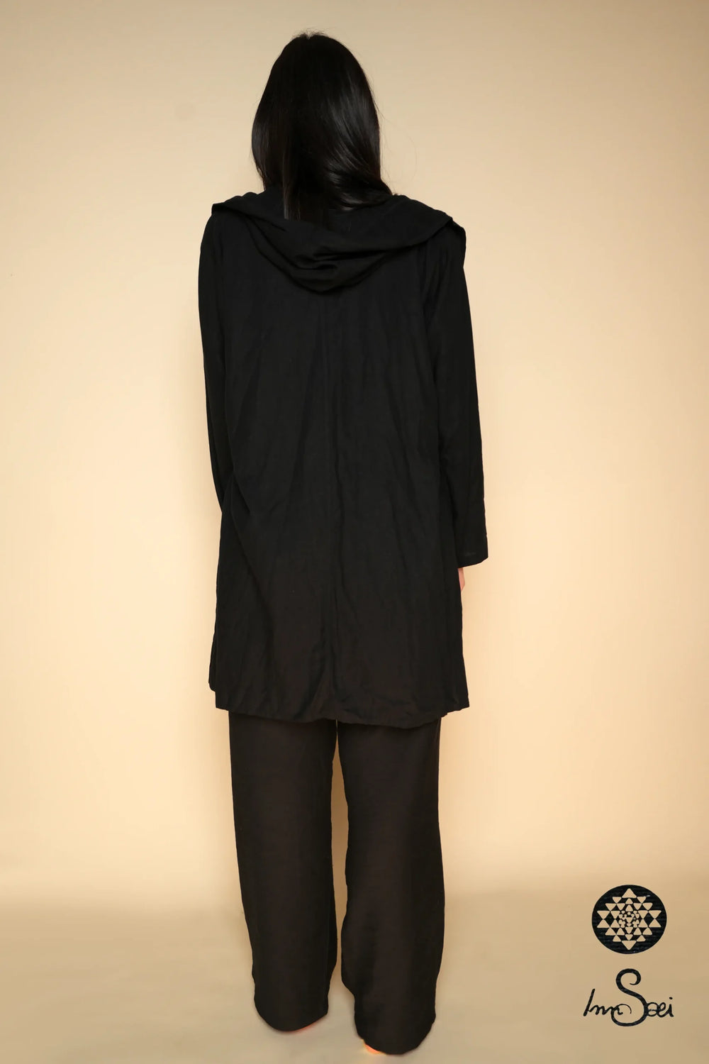 Linen Hooded Black V. Cardigan