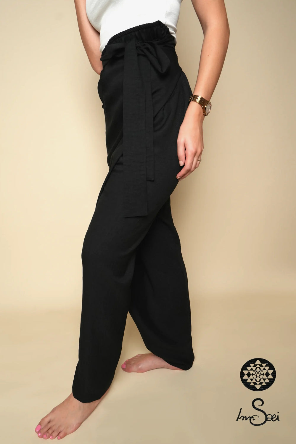 Mystic Black Tied Linen Harem Pants