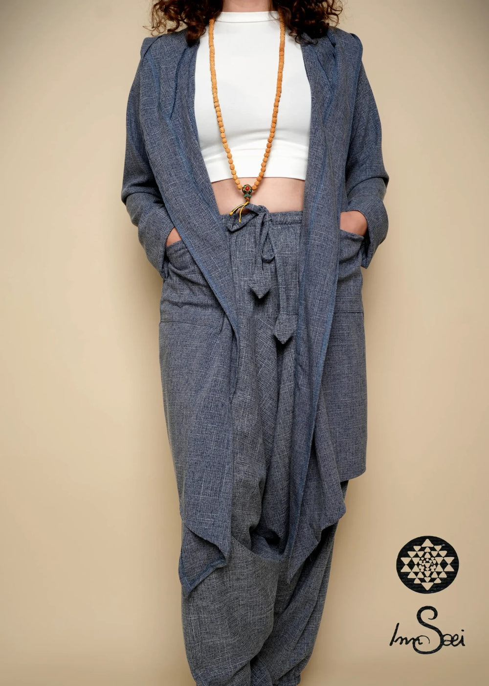 Linen M.wns Blue V-Cardigan