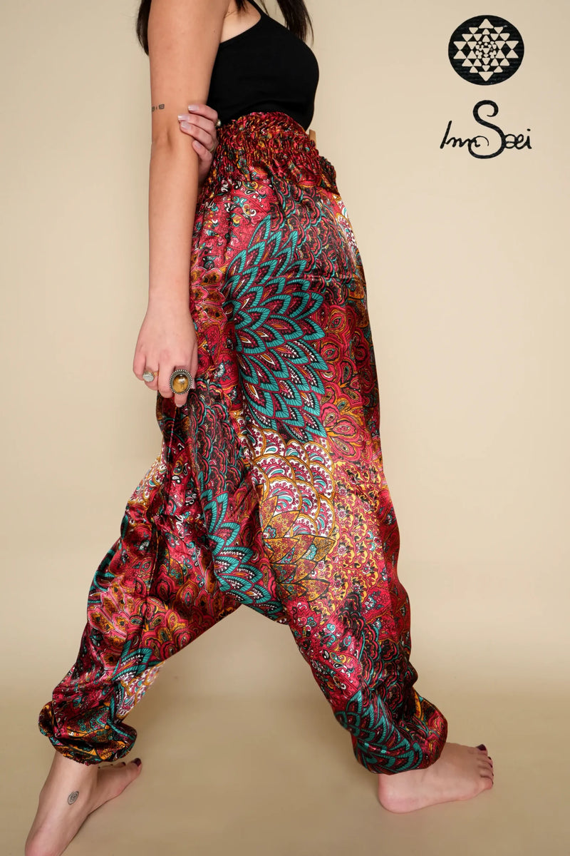 Red Silk Printed Harem Pants