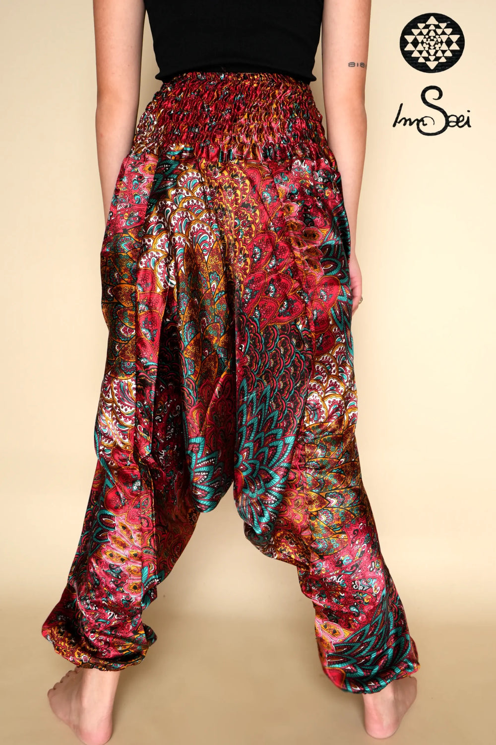 Red Silk Printed Harem Pants