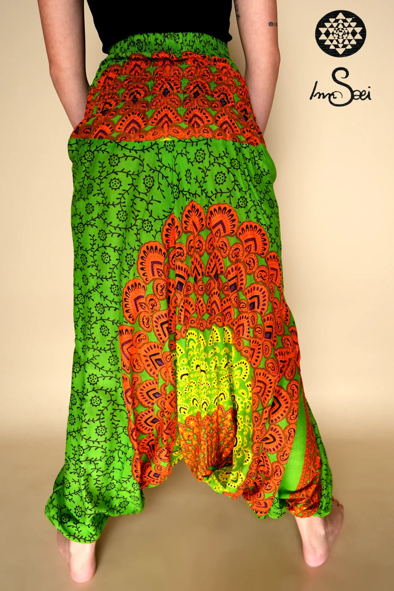 Green Cotton Printed Harem Pants