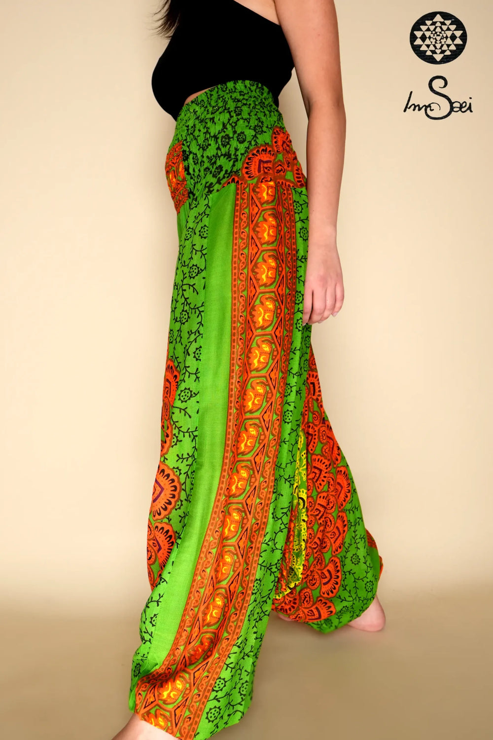 Green Cotton Printed Harem Pants