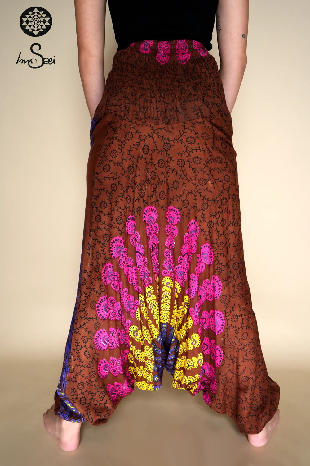 Earthy Brown Printed Cotton Harem Pants