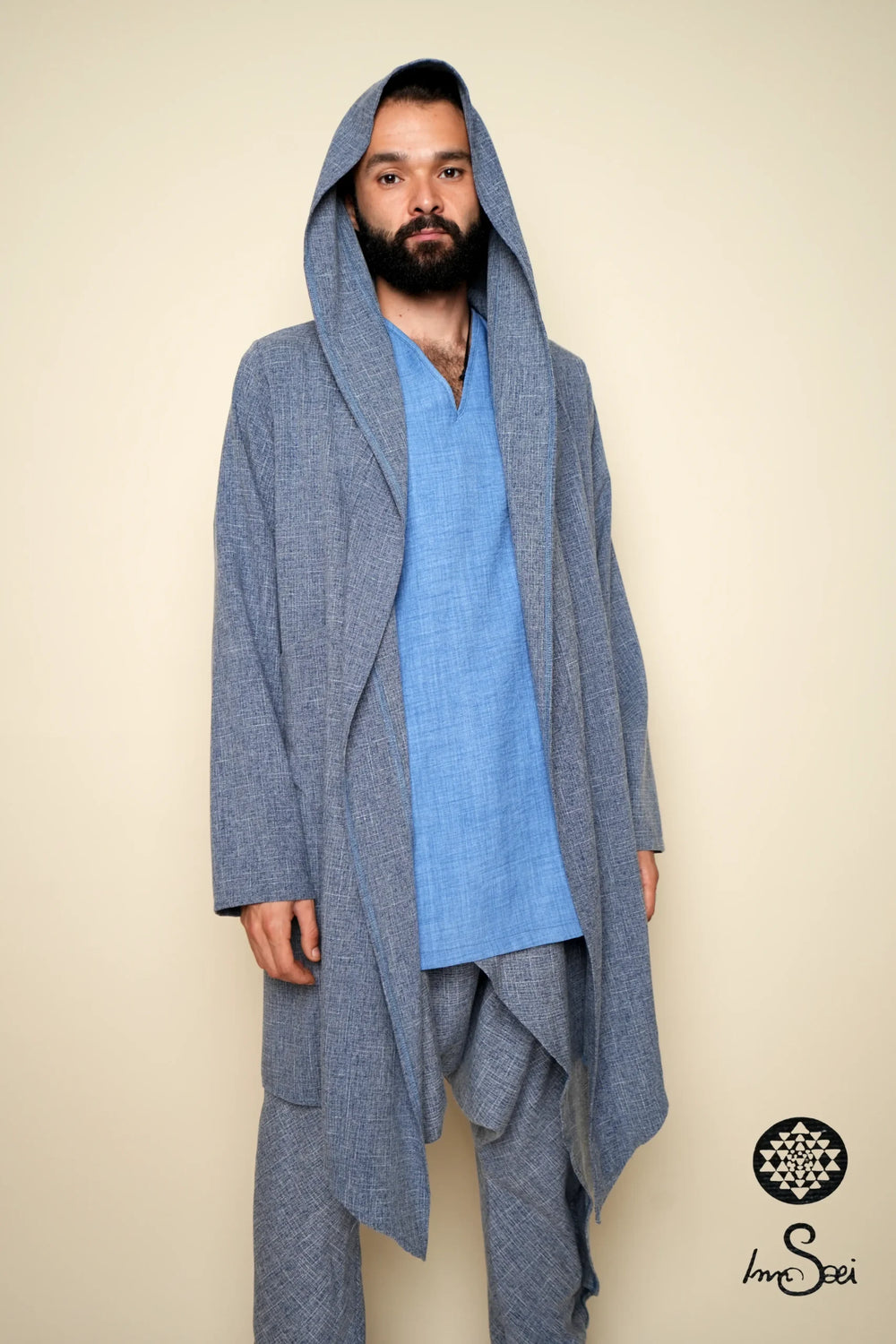 Linen M.wns Blue V-Cardigan