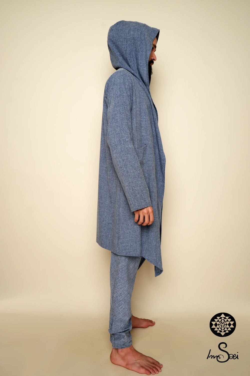Linen M.wns Blue V-Cardigan