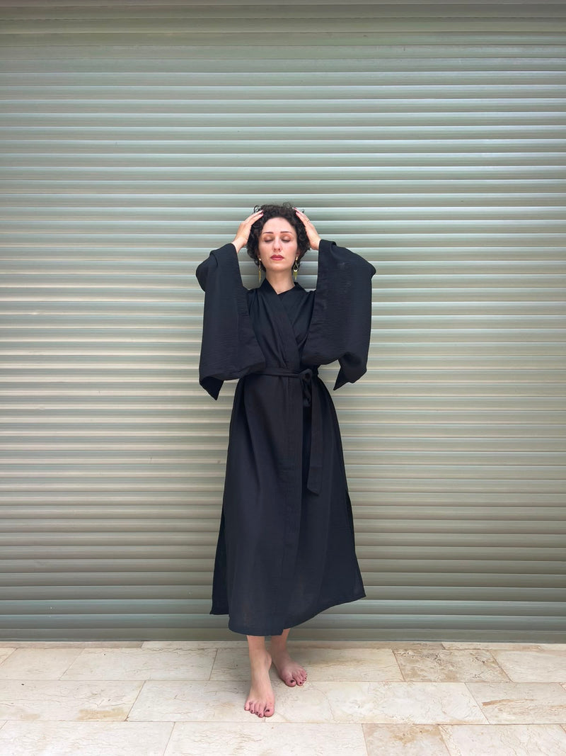 Linen Black Kimono