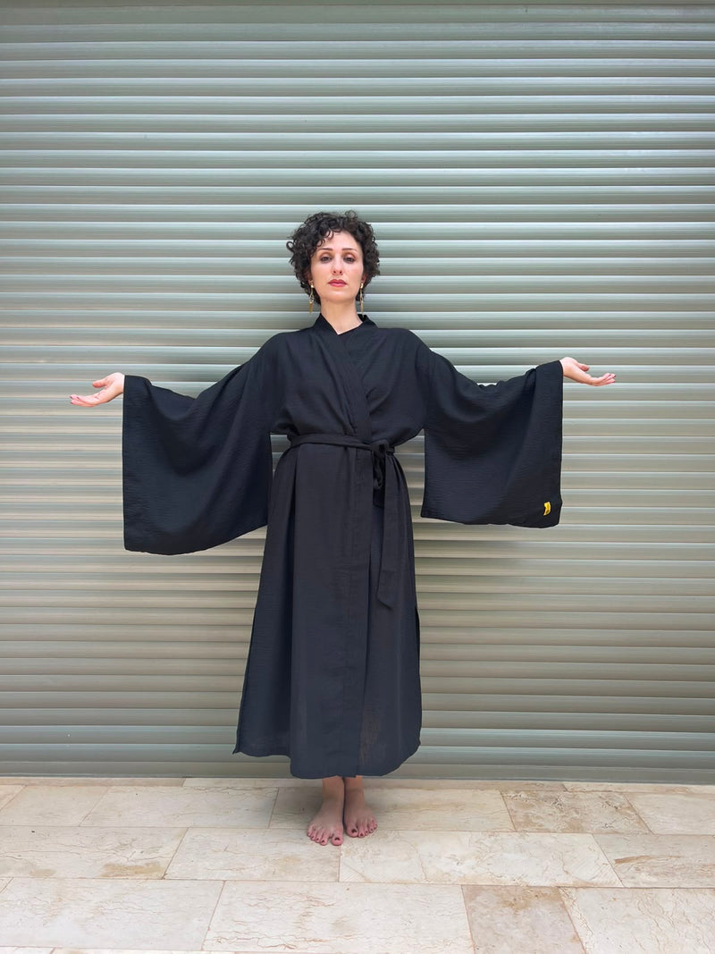 Linen Black Kimono