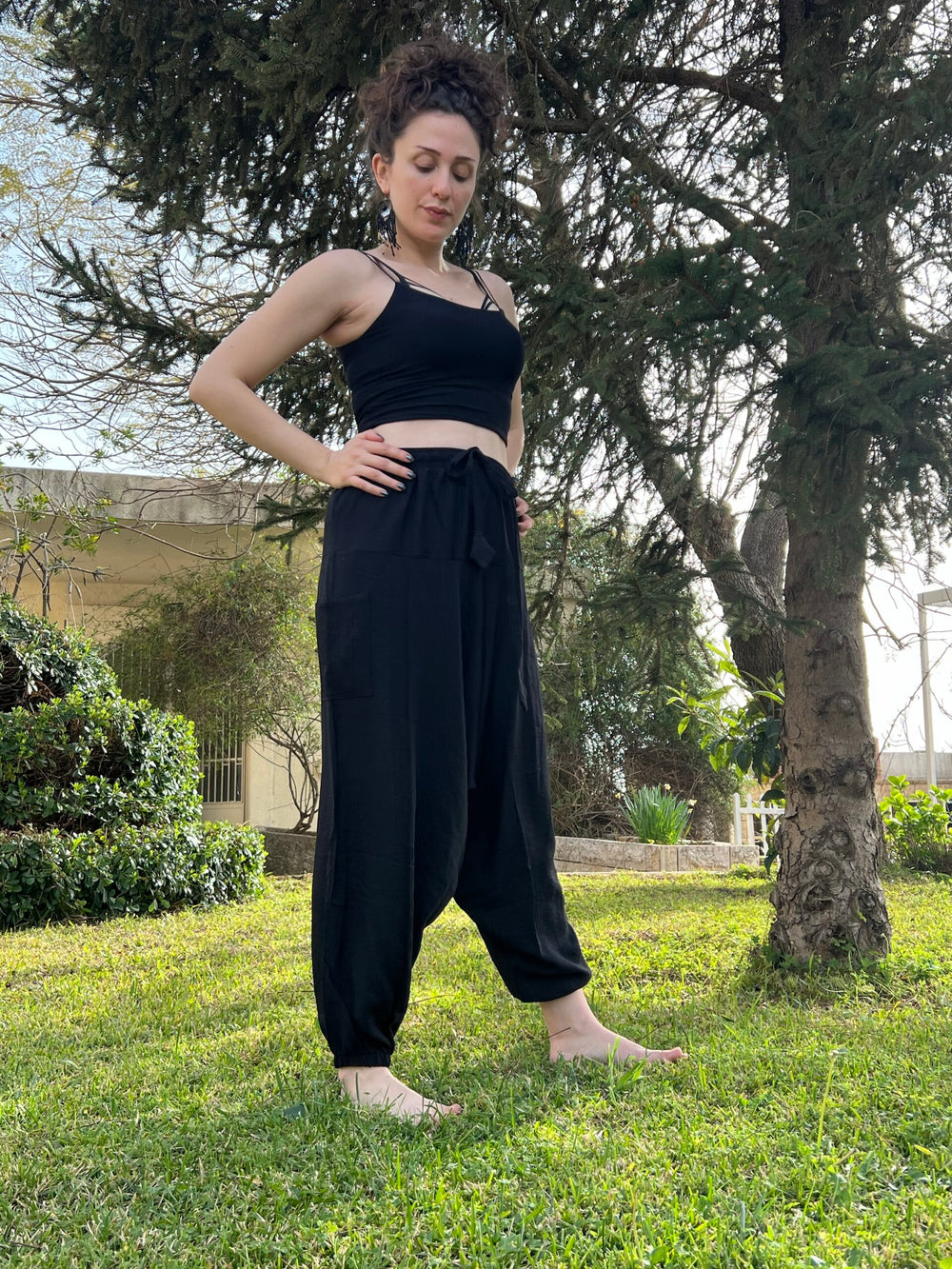 Black Linen unisex Harem Pants