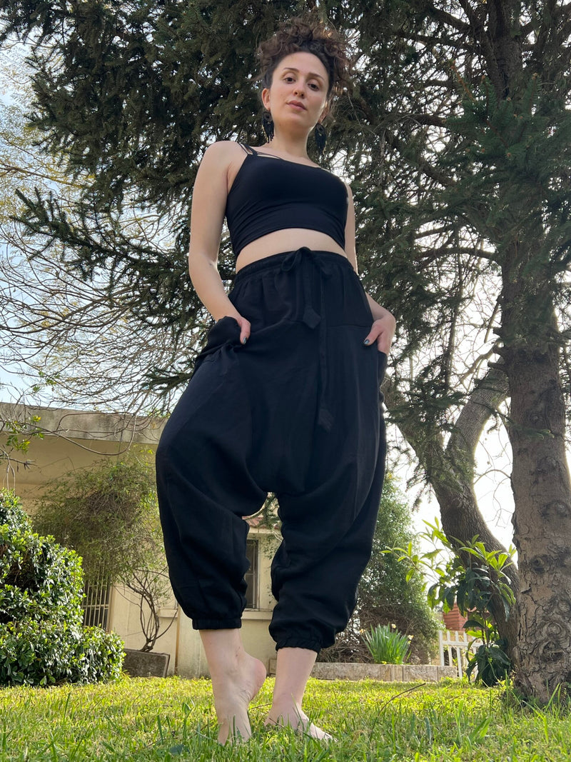 Black Linen unisex Harem Pants
