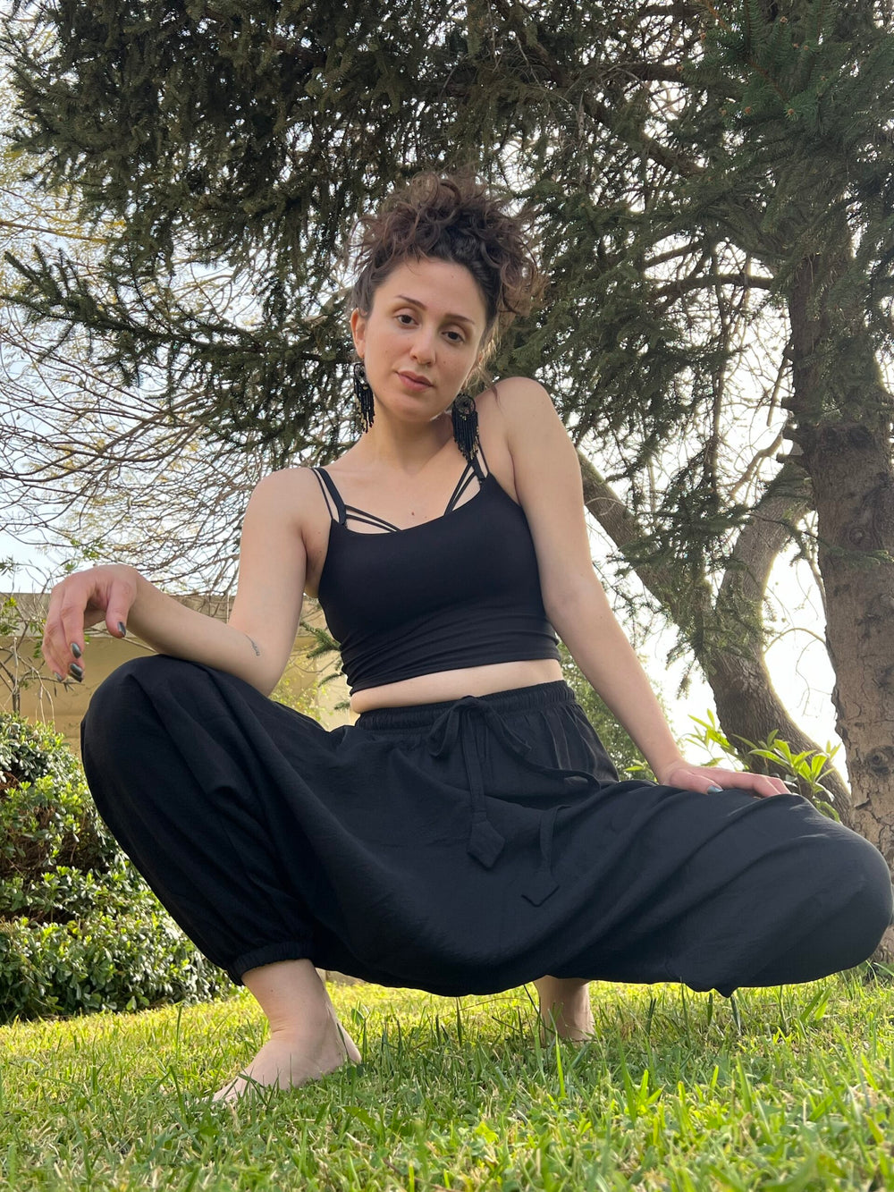 Black Linen unisex Harem Pants